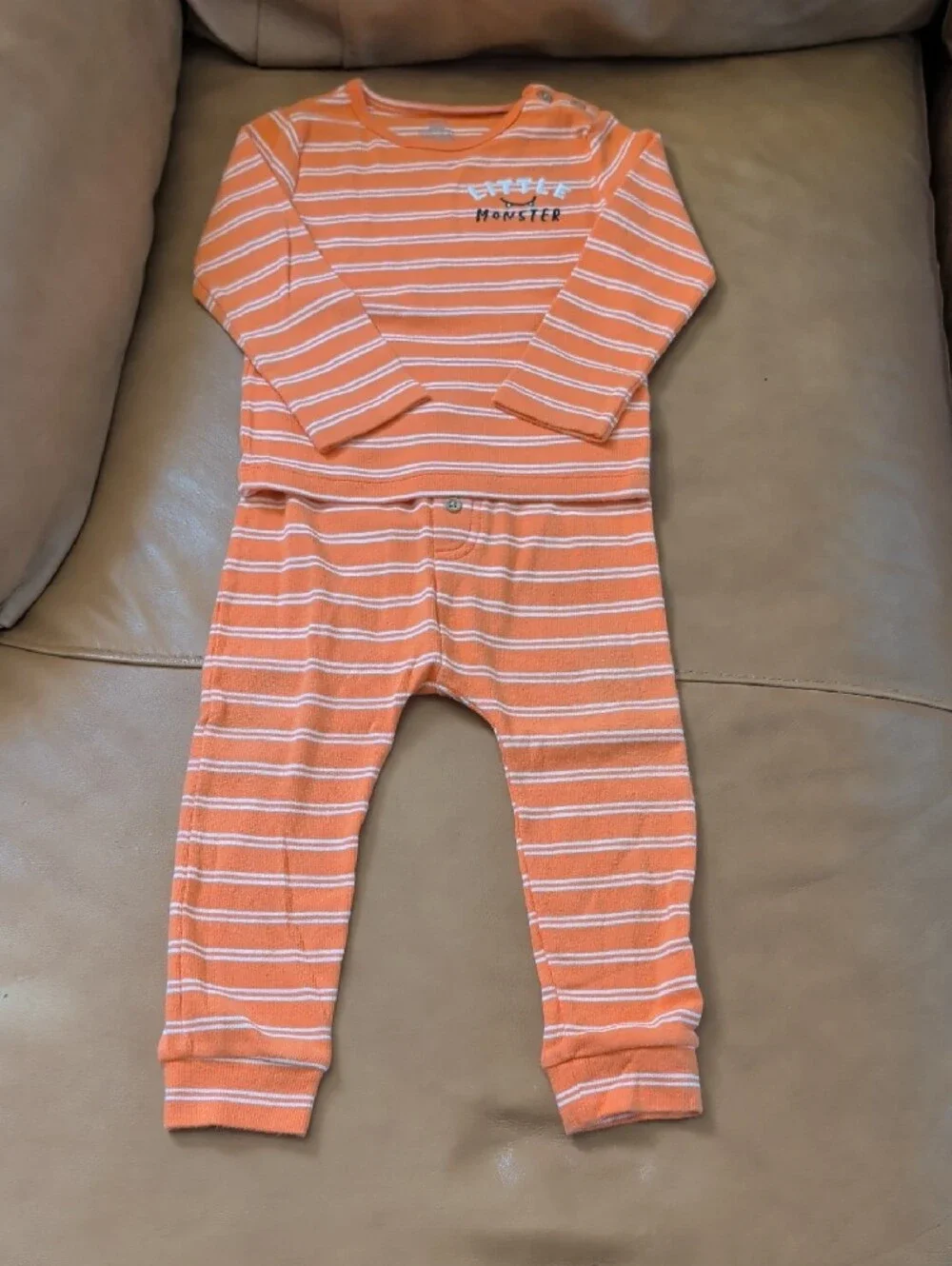 Carter's Orange and White Stripe Long-Sleeve And Pants Outfit - Little Monster